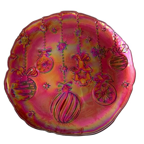 Akcam Red Turkish Carnival Glass Charger Plate 13in Christmas Ornaments New - Picture 7 of 15